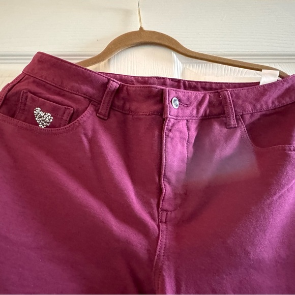 Dream Jeannes Quacker Factory - 10 Short Stretchy Jeans Beaded pockets Burgundy - Picture 4 of 5